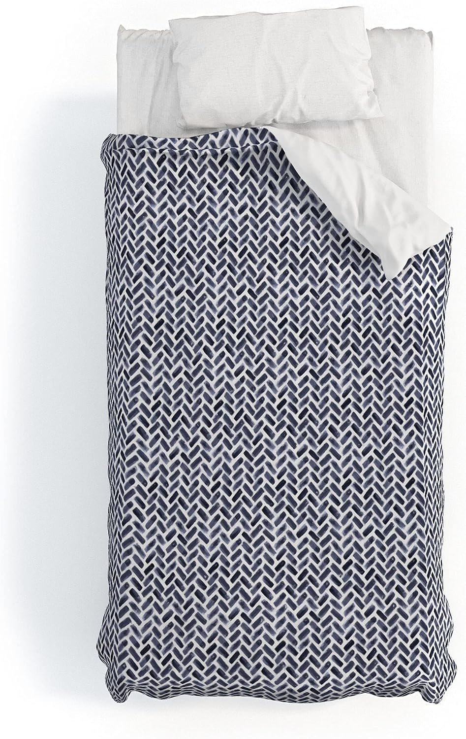 Deny Designs Cotton Duvet, Little Arrow Design Co Arcadia Watercolor Herringbone in Indigo, Queen