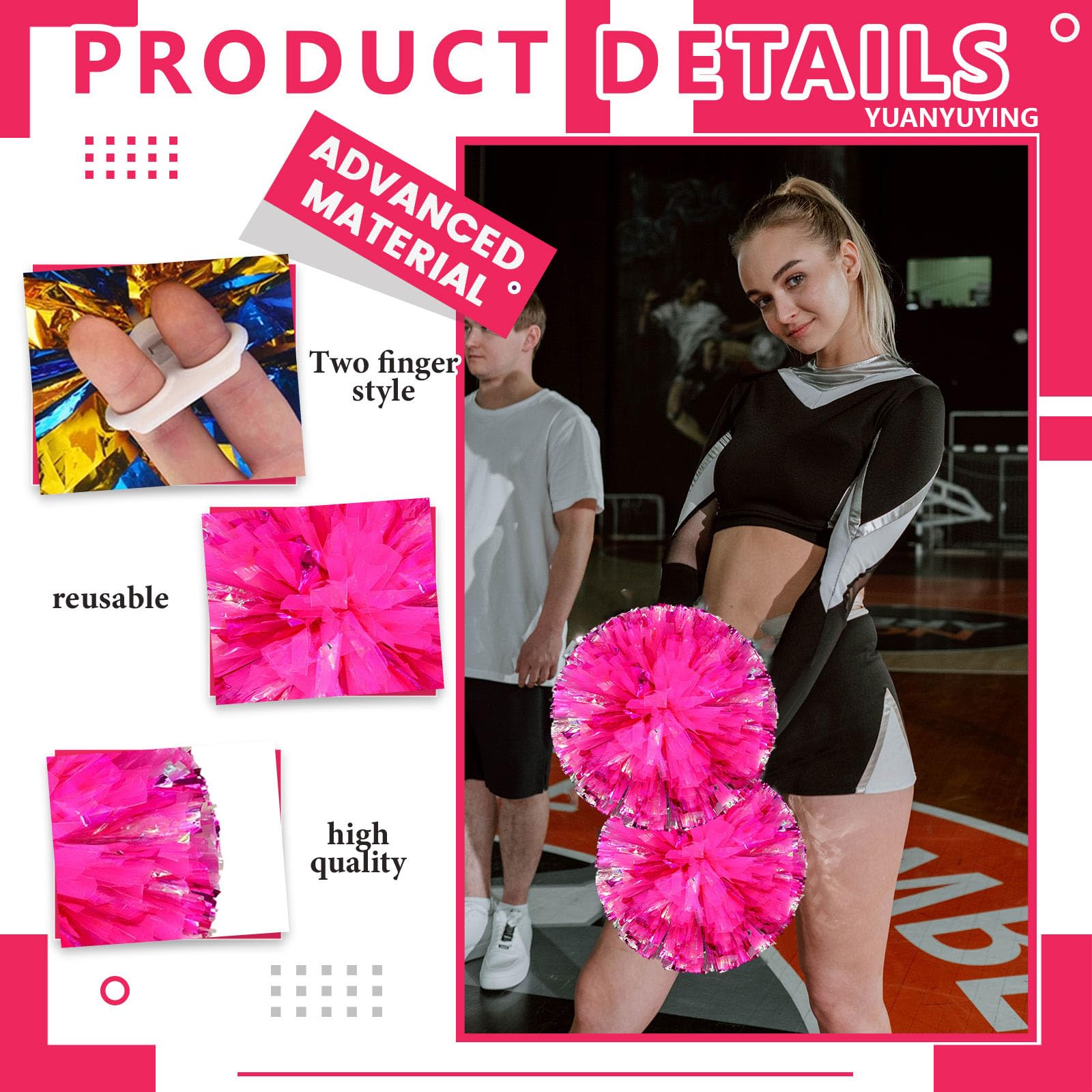 24 szt. pompony Cheer, pompony cheerleaderki z otworami na palce, pompony do tańca, zapałek (kolorowe mieszane różowe czerwone)