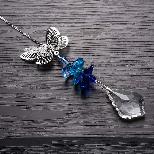 Miniatura 4 de Colgante colgante de mariposa de metal con atrapasoles de cristal, diseño de chakras, decoración de ventanas, paquete de 2