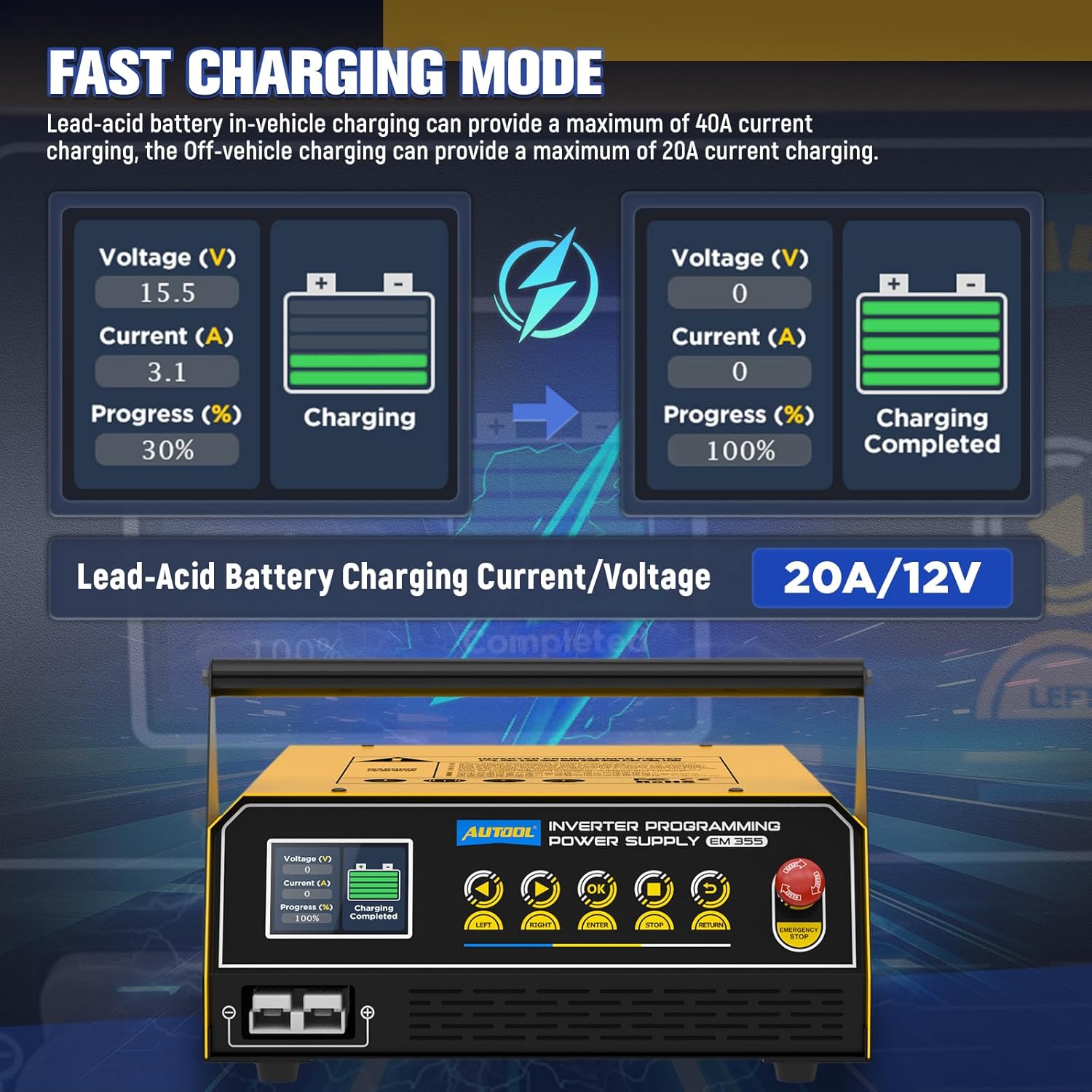 AUTOOL Flash Reprogramming Power Supply 120 Amp, Car Battery Charger with Battery Repair Mode, Flash Reprogrammer & Adjustable Power Supply w/ 6.5ft Cables, HD Display