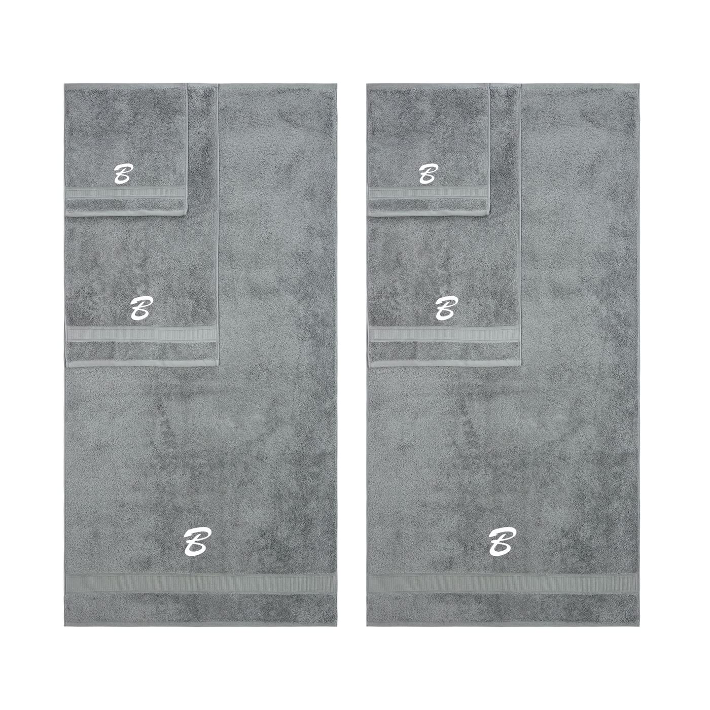 Monogrammed Towel Set, Hotel & Spa Quality, Super Soft, Highly Absorbent, Bathroom Sets, 100% Cotton Personalized 6 Piece Towel Set, Includes 2 Bath Towels, 2 Hand Towels, 2 Washcloths, Grey