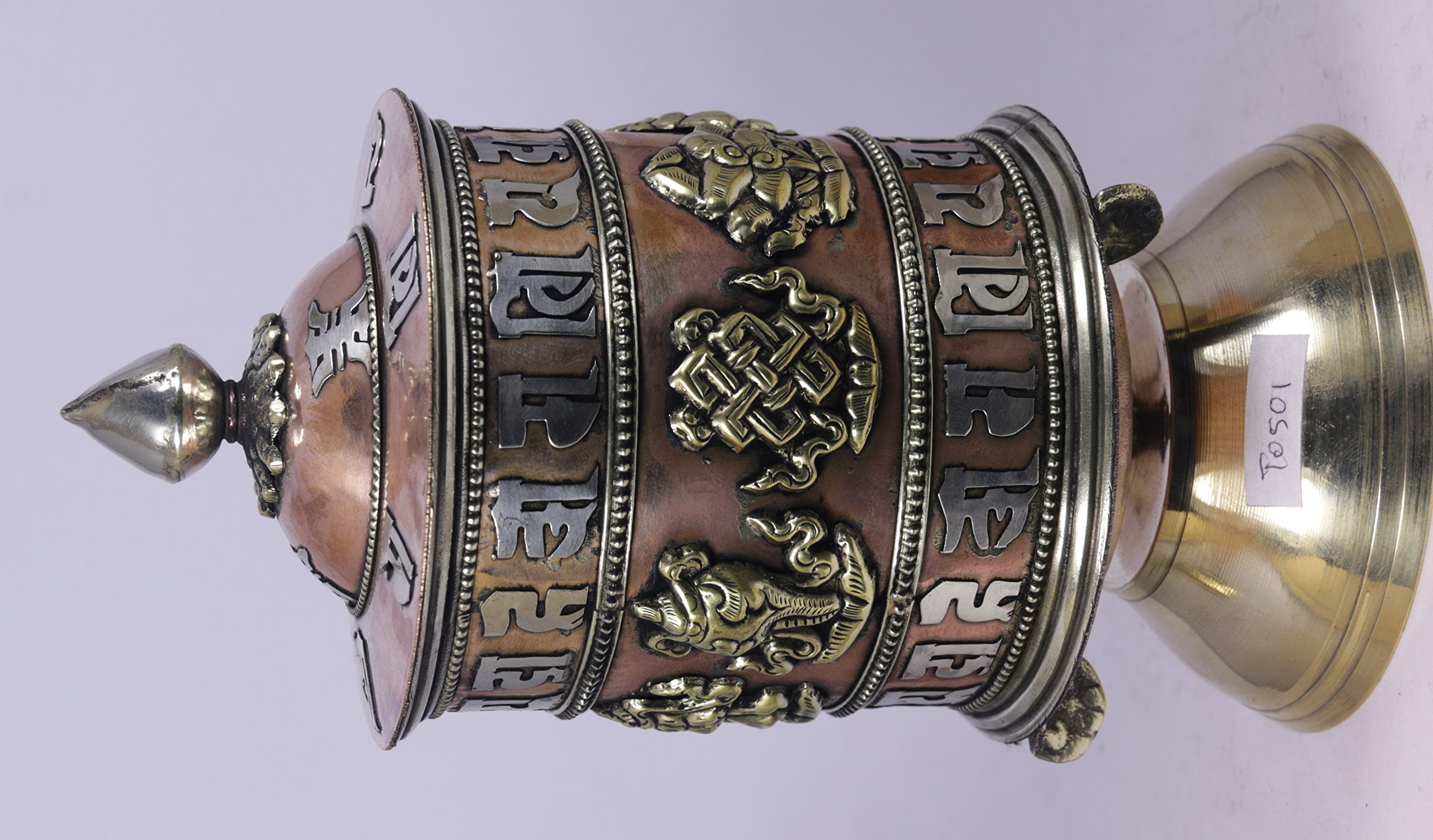 8' tall Pure handmaid table prayer wheel maid by - copper with 8 Buddhist lucky symbol- Inside mantra