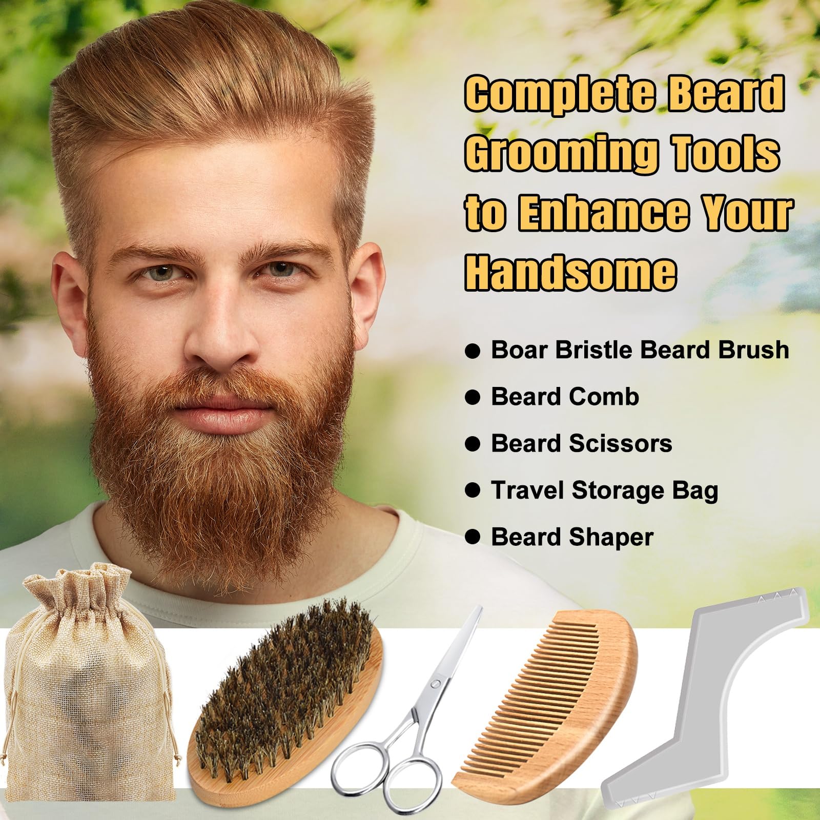 Cadeau Noel Homme,Kit De Coffret Soin Barbe Homme Complet Produit avec Shampoing,Huile Barbe,Peigne,Brosse,Ciseaux,Baume a Barbe,Kit Entretien et Soin pour Homme Original,Idée Cadeau pour son Copain