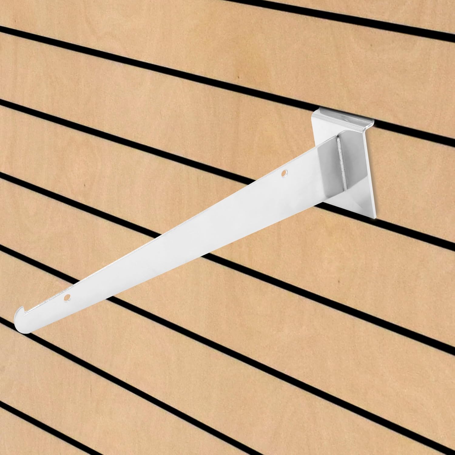 SSWBasics 10" Slatwall Shelf Bracket - Chrome - (Holds 30lbs) - Pack of 10 - Slatwall Accessories - Chrome Metal Slat Wall Shelf Brackets - Sturdy Slatwall Shelf Bracket for Retail Displays and