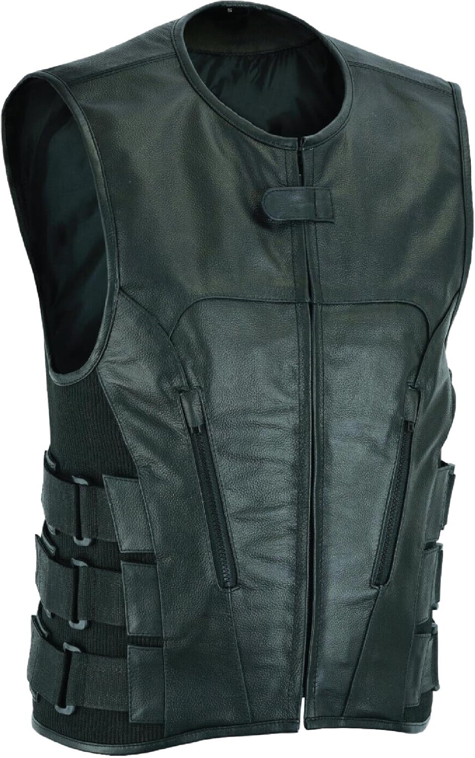 SWAT Men Bullet Proof style Leather Motorcycle Vest Bikers Club (as1, alpha, s, regular, regular)