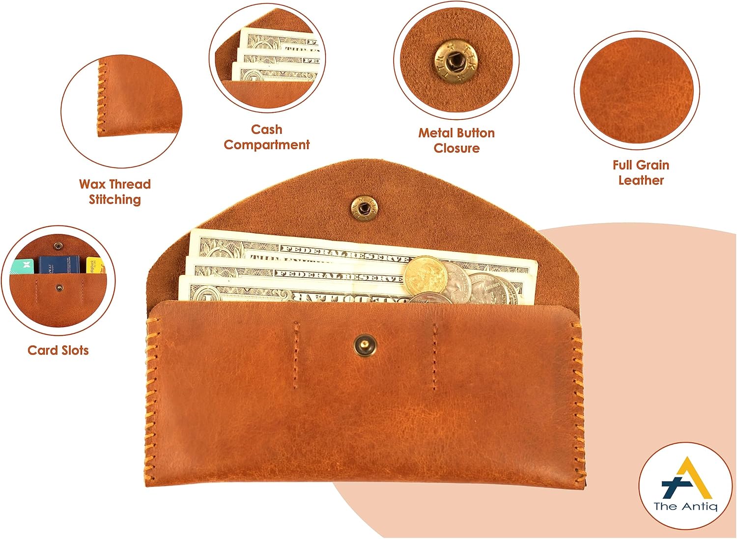 Leather Currency Pouch, Money Bag, Credit Card Wallet, Genuine Leather Currency Organiser For Men & Women, Dollar Bills Organiser, Money Pouch, Cash Bag- Handmade - Image 3