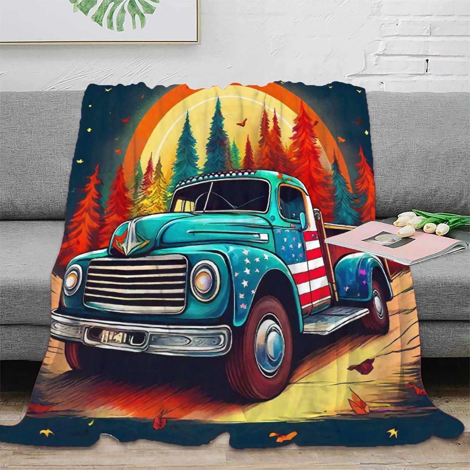 Couverture microfibre chaude et douce avec motif de gros camion 3D