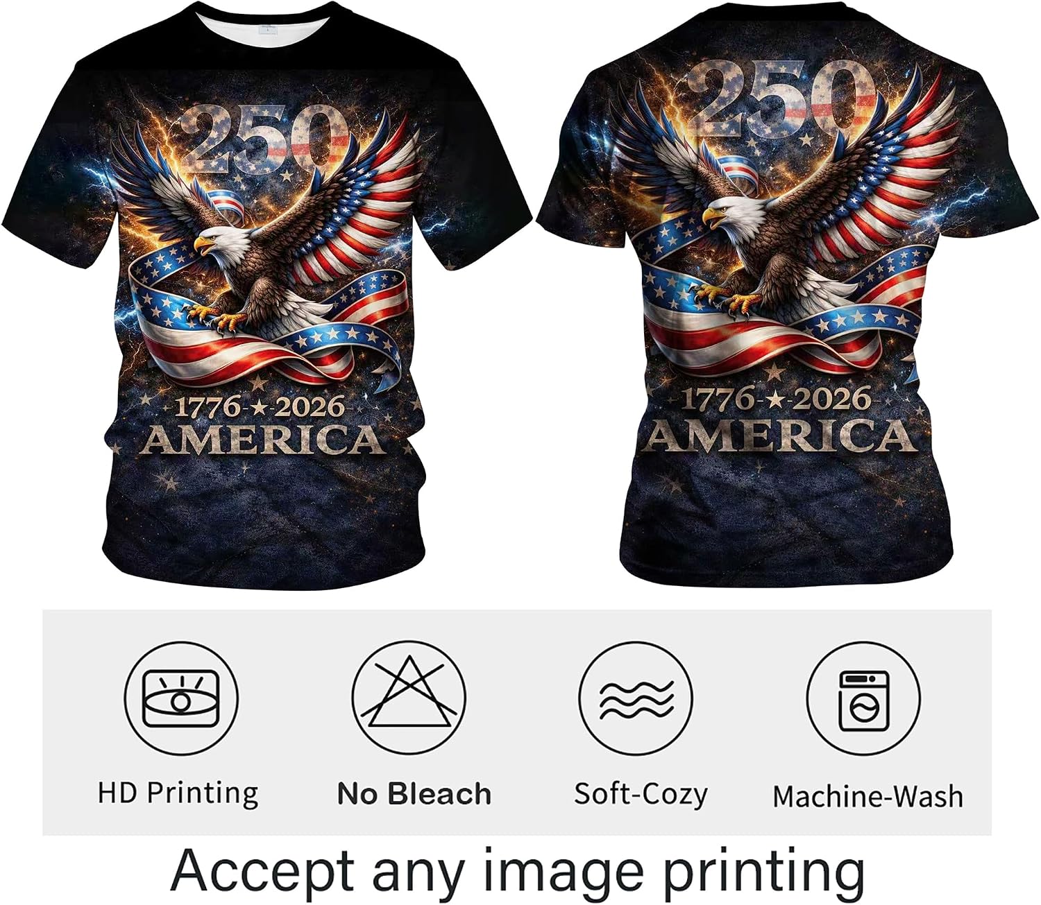USA 250th Anniversary Patriotic Graphic T Shirt Eagle Flag Design Short Sleeve Crewneck Unisex Tee for Men Women