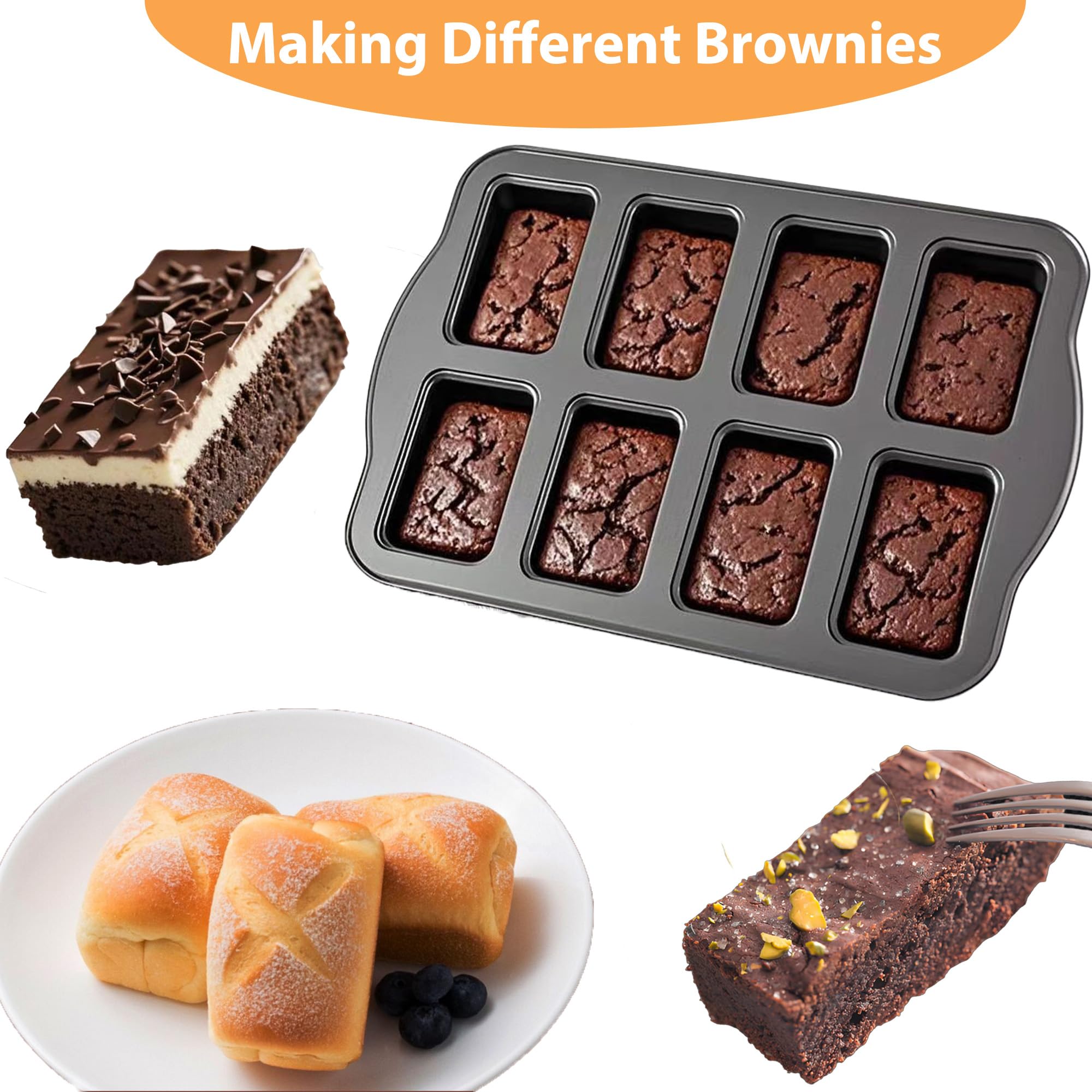 OlBuWa Mini molde para tartas, bandeja para tartas antiadherente, para 8 pasteles, forma de mini caja, molde rectangular pequeño, forma pequeña