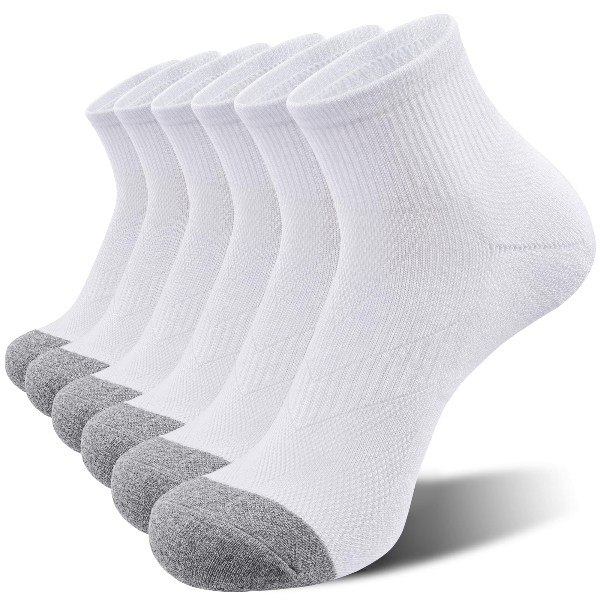 anqier 6 Paar Sneaker Socken Herren Damen Quarter Sportsocken Kurze Laufsocken 43-46 Crew Socks mit Frotteesohle Atmungsaktives Halbhoch Wandersocken 39-42