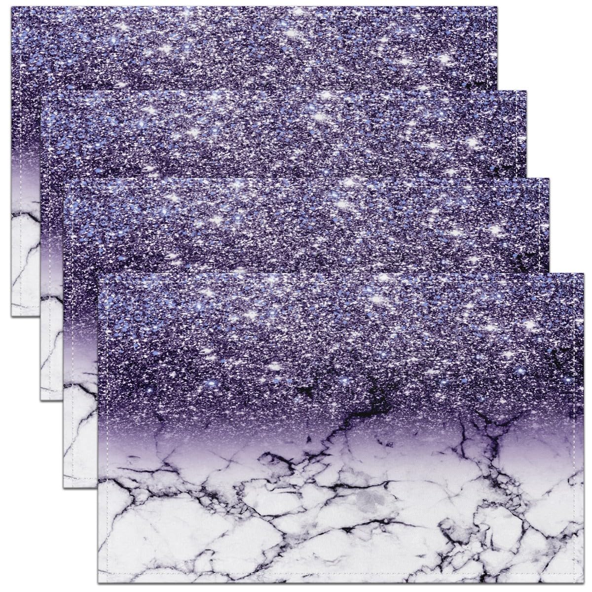 Ombre Purple White Glitter Marble Table Place Mats Set 45X30cm Silver Shiny Placemats Set of 4 Decor Modern Marble Aesthetic Placemat Kitchen Dining Table Decor Indoor Outdoor