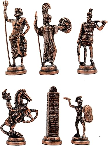 Piezas de ajedrez de metal, tamaño grande, hechas a mano, histórico, de cobre antiguo antiguo de la Grecia, figuras King 4.3in (tabla no incluida,