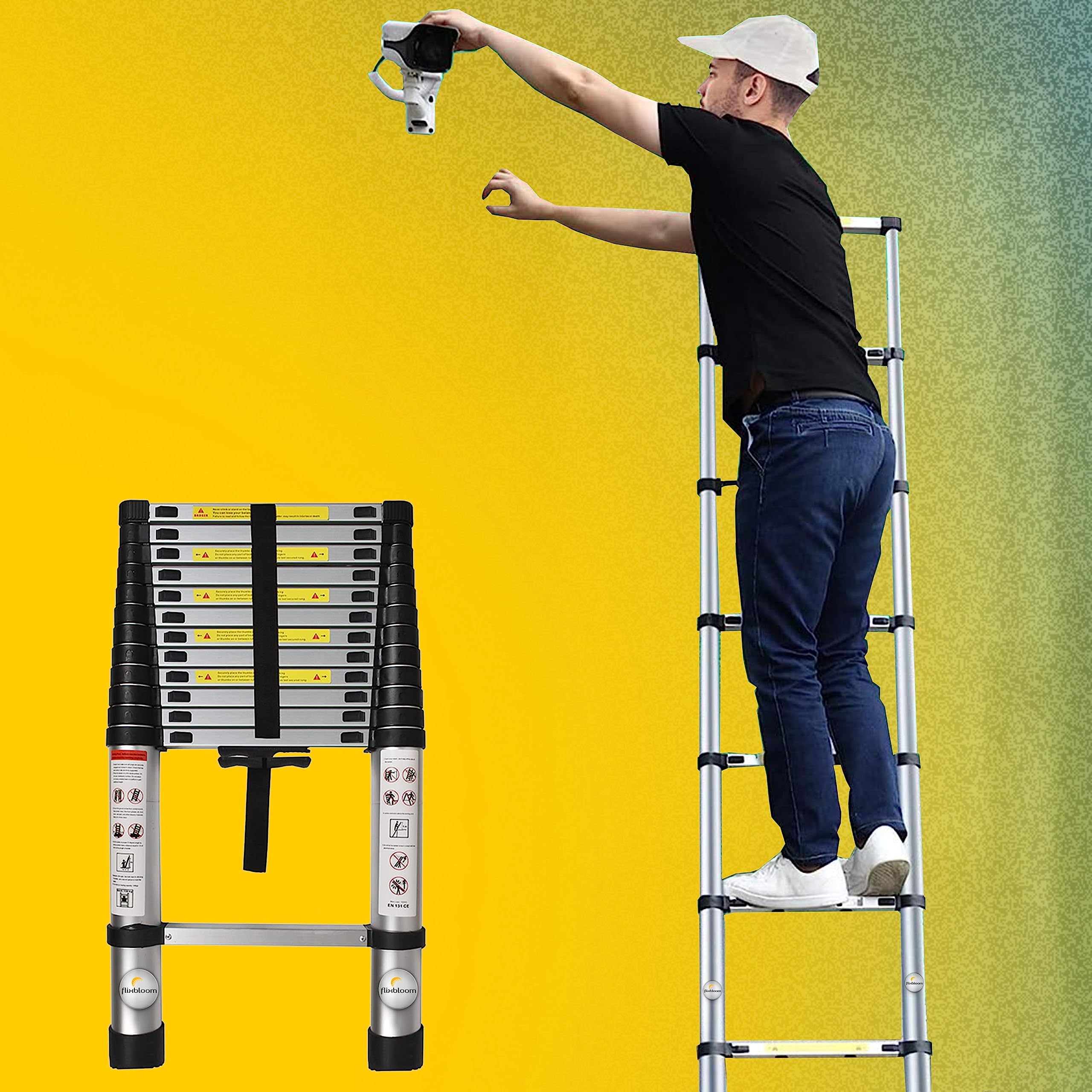 Premium Heavy Duty Aluminium Telescopic Ladder, Foldable Multipurpose Step Ladder, Lightweight, Collapsible, Max Load up to 150 Kgs, Silver (14.5 Feet (4.4 Meter))-image-46