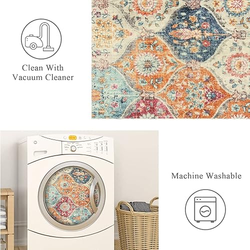 Miniatura 3 de Lahome - Alfombra marroquí con reverso de goma, lavable, ultrafina, antideslizante, para entrada, dormitorio, cocina, lavadero, 61 x 305 cm, crema y