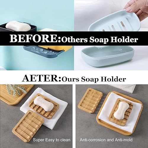 Miniatura 5 de Jabonera de madera para ducha, juego de 3 soportes para jabón de ducha, soporte de jabón autodrenante para baño, bandeja de jabón ahorradora de