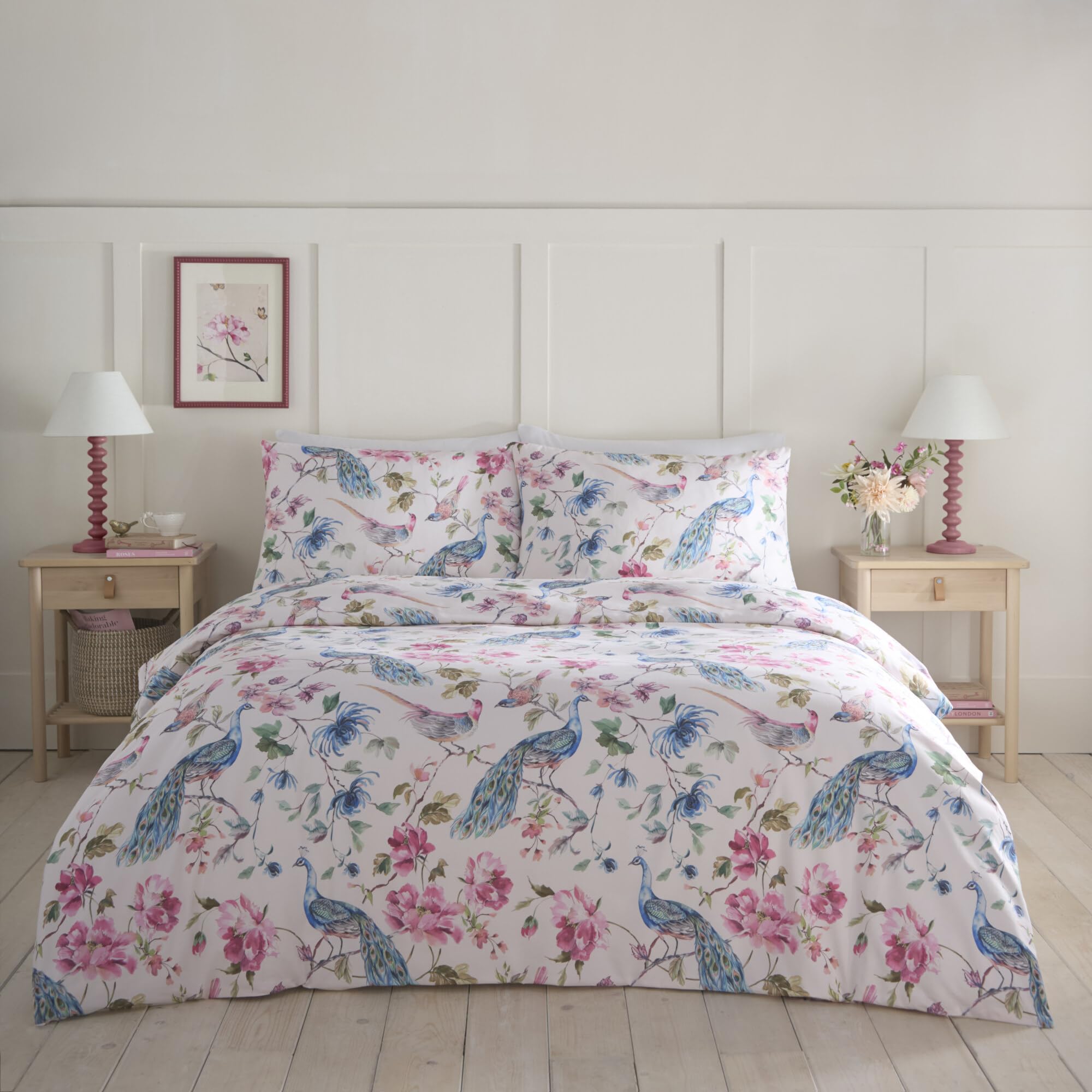 Portfolio Home Selene Floral Birds Blue Pink Single Easy Care Bed Linen Bedding Duvet Cover Quilt Set With Pillow Case