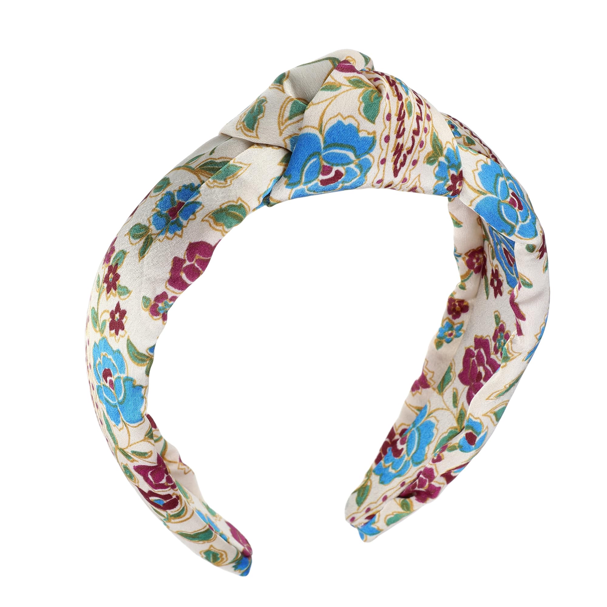 VOCOSTE Floral Pattern Knotted Headband, for Women Girl Beige, 5.20"x2.36"