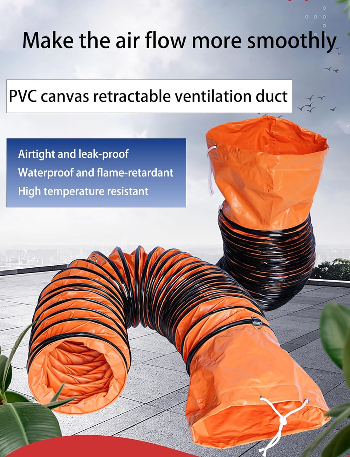 Adjustable Flexible Duct Hose with D-Ring, Flame Retardant Ventilation for Blower Fans, Space-Saving Design, Ideal for Home & Industrial Use