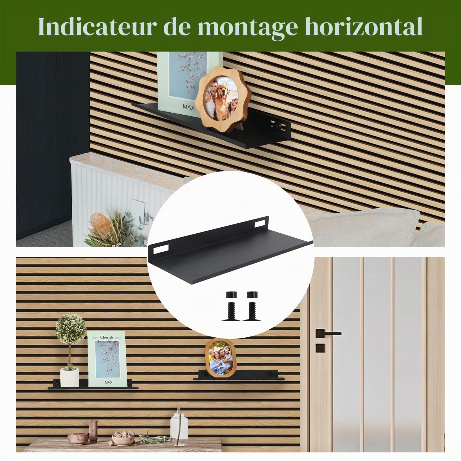 Étagère pour panneaux acoustiques sans perçage - 40 x 15 cm - En métal - Pour bureau, salon, cuisine (40 x 15 cm)