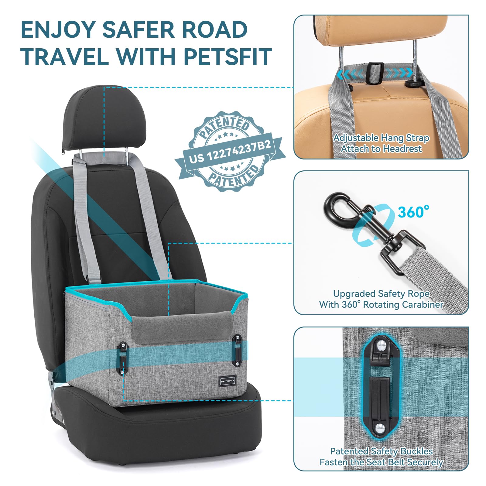 MARSLABO Dog Car Booster Seat Upgrade Metal Frame Construction With