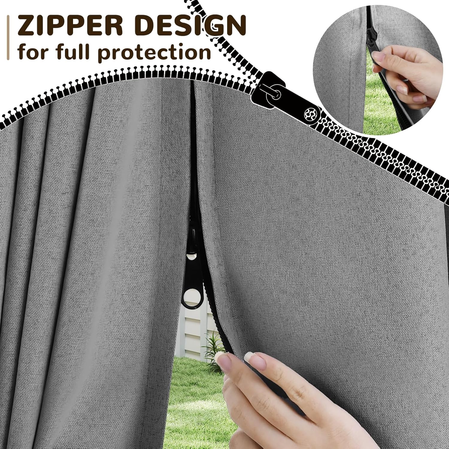 Arfntevss Linen Outdoor Curtains for Patio Waterproof with Zipper Blackout Curtains 2 Panels Top & Bottom Grommet Patio Outdoor Privacy Drape 84 Inch Long for Gazebo Porch Pergola (54x84, Dark Gray)