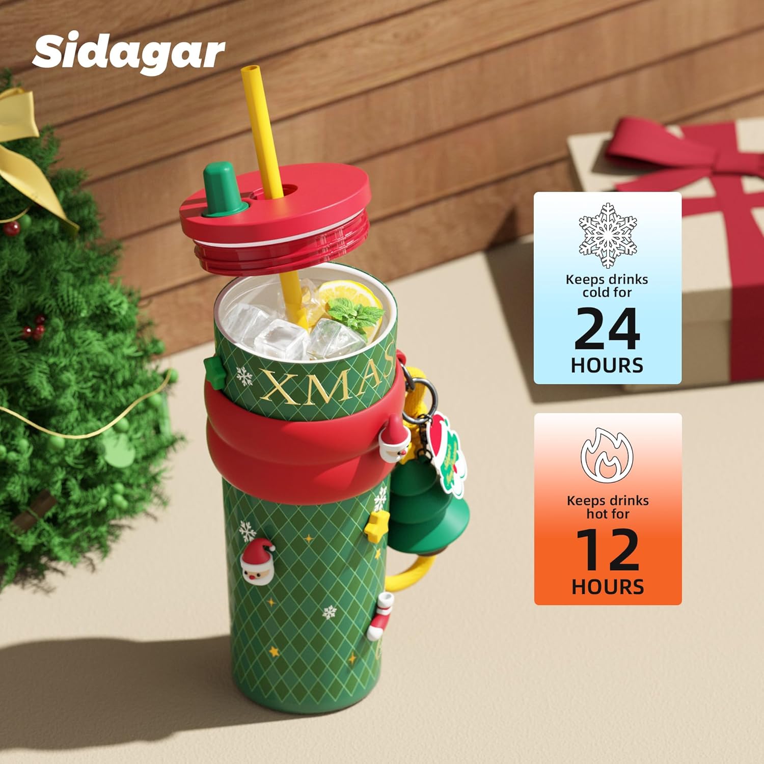 24 oz Christmas Tumbler with Lid and Straw, Insulated Coffee Mug Leak Proof, Portable Iced Water Bottle, Reusable Thermal Coffee Cup, Gifts for Women - Image 5