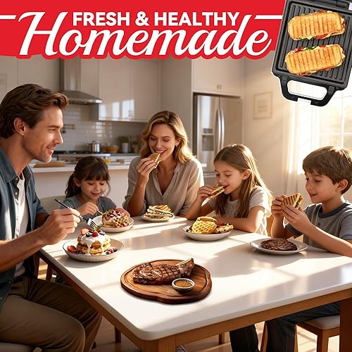 Miniatura 7 de Máquina de gofres 2 en 1 con platos extraíbles, waflera clásica de 4 x 4 pulgadas para niños, platos de parrilla desmontables para el desayuno,