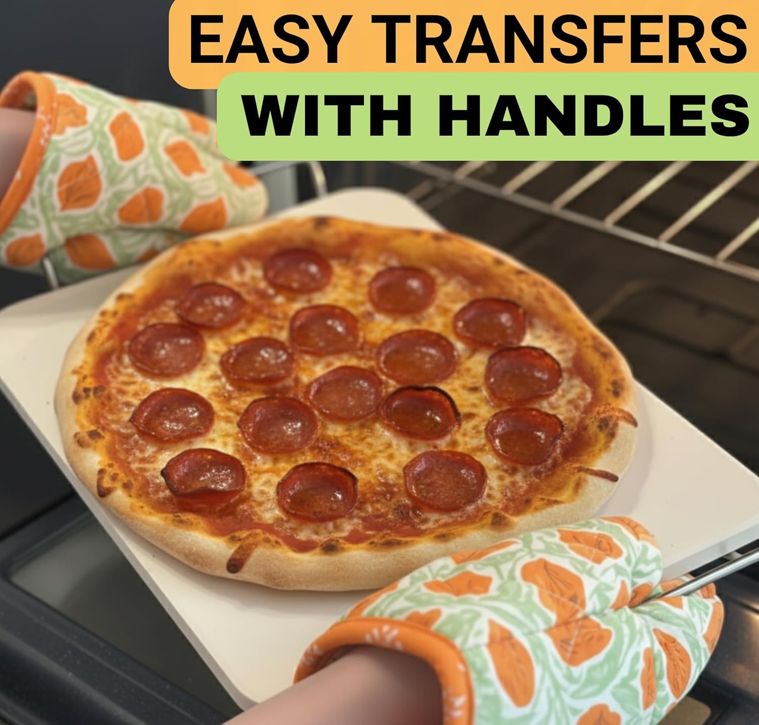 Pizza Stone for Oven and Grill Set - 5PCS Pizza Making Accessories Kit - 15 inch Pizza Stone with Handles, Pizza Peel, Pizza Cutter, Dough Tool - Baking Stone for Bread - Large Rectangular Oven Stones