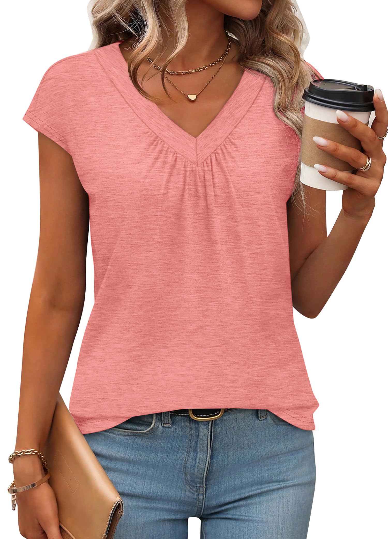 WIHOLL Tank Tops for Women Summer Shirts V Neck T-Shirts Beach Vacation Clothe Boho Sleeveless Basic Tees Fashion