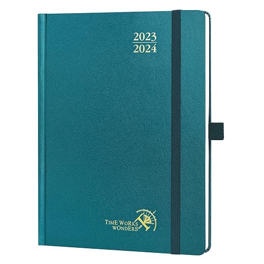 POPRUN Planner 2023-2024 (8.5''x 6.5'') Academic Calendar (July 23-June 24) Daily Weekly and Monthly Appointment Book with Hourly Time Slots, Hard Cover, Monthly Tabs, 100 GSM - Pacific Green