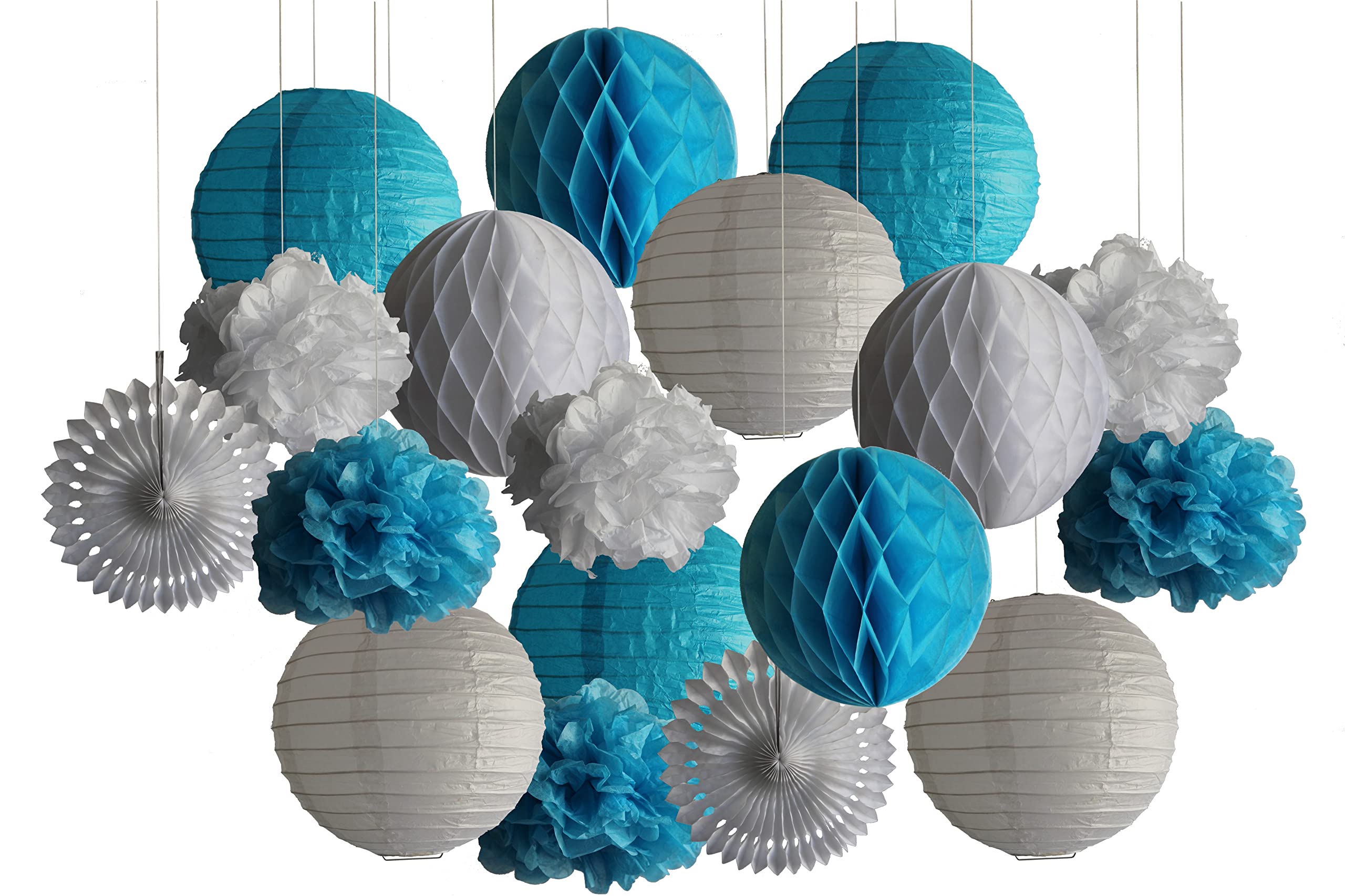 Kit De Décorations D'anniversaire Réutilisables Bleu Marine Pour Homme Banni Re En Papier Nid D Abeille Lanternes En Papier Ventails En Papier