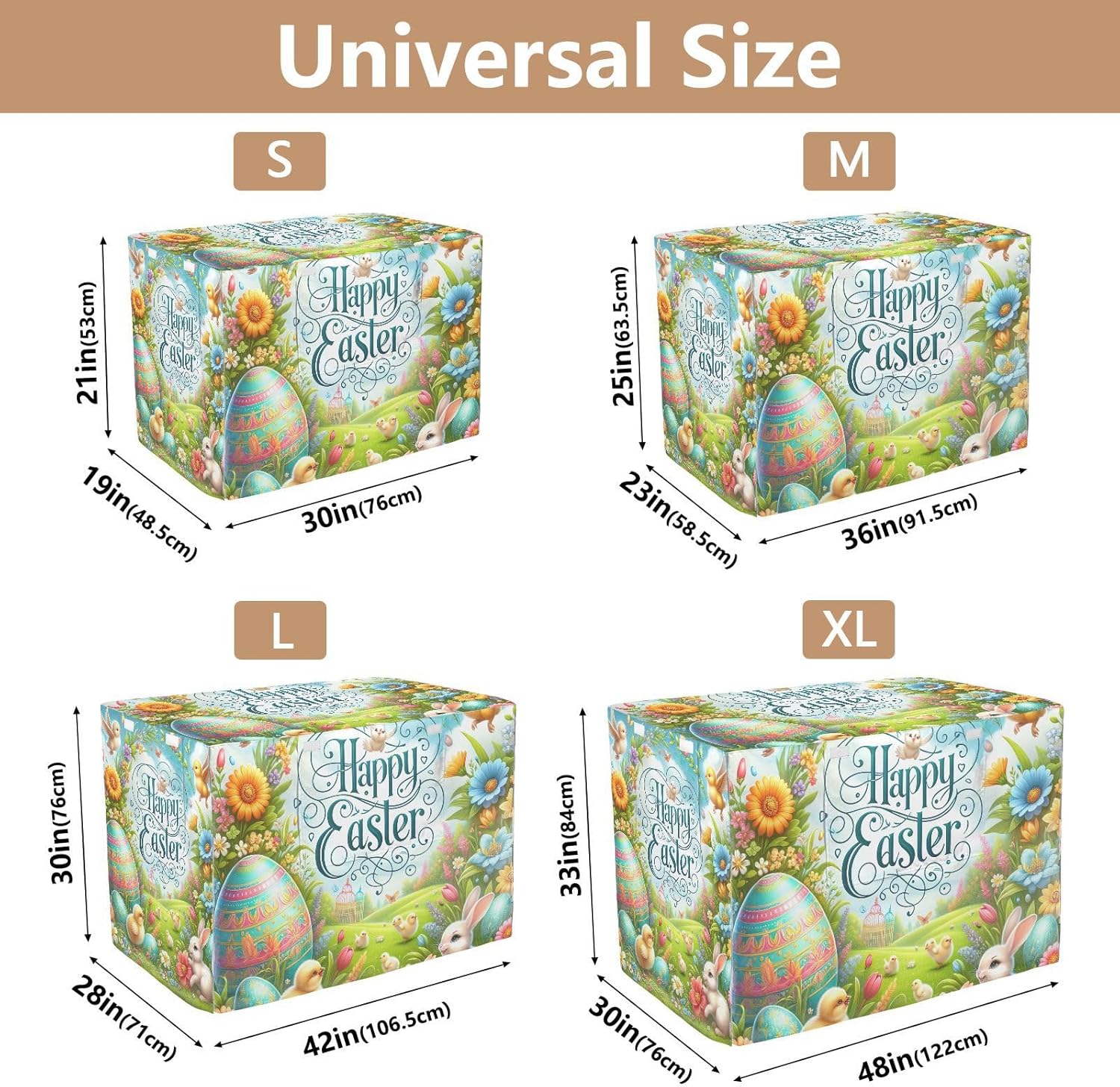 Easter Theme Dog Crate Cover S-XL UV-Resistant Pet Cage Cover with Openings, Reduces Barking, X-Large