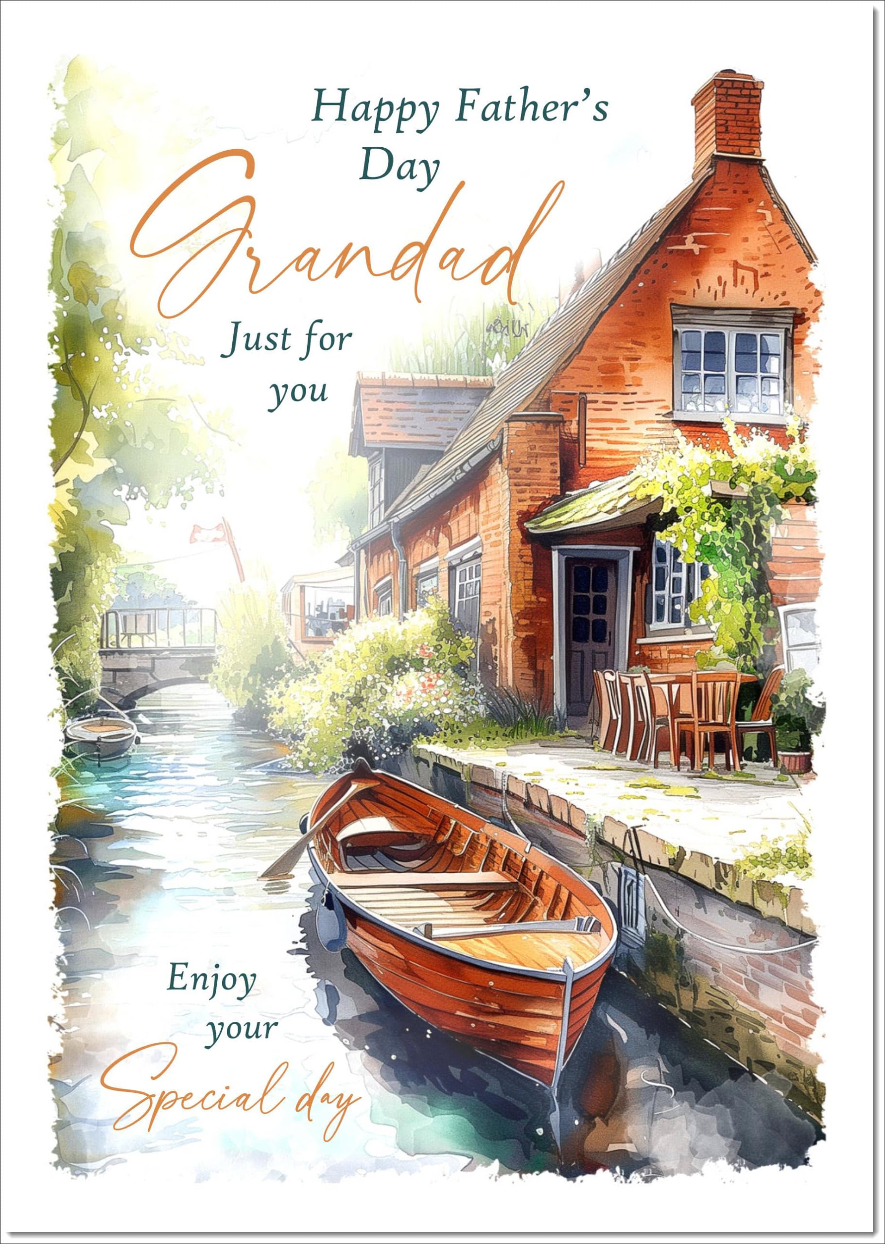 doodlecards Grandad Fathers Day Card Canal Scene Large A4 Size with Plain Envelope
