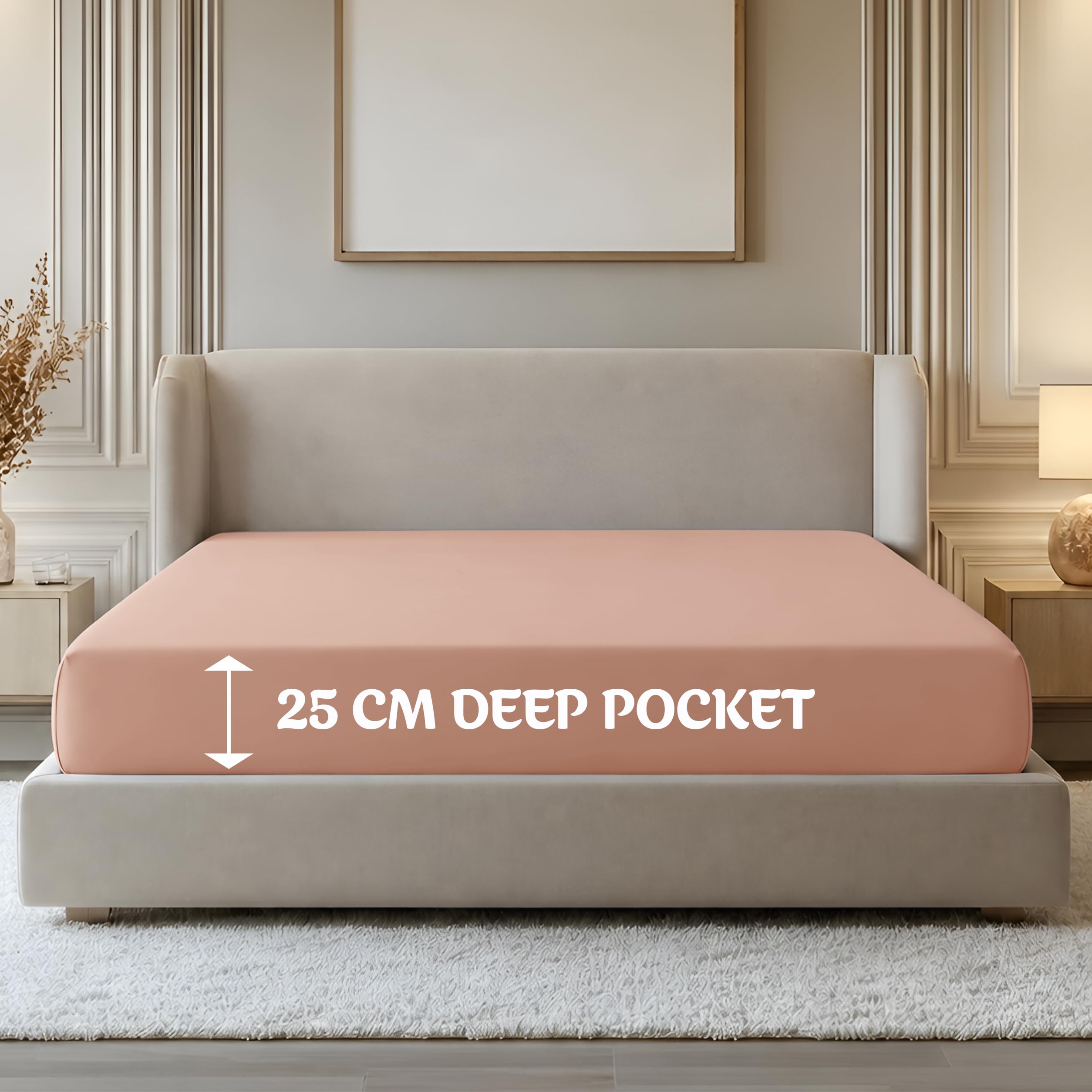 Oxford Homeware Peach Single Fitted Sheets -100% Brushed Microfibre 1800 Easy Care 25 Cm Deep Single Bed Sheet - Shrinkage And Fade Resistance