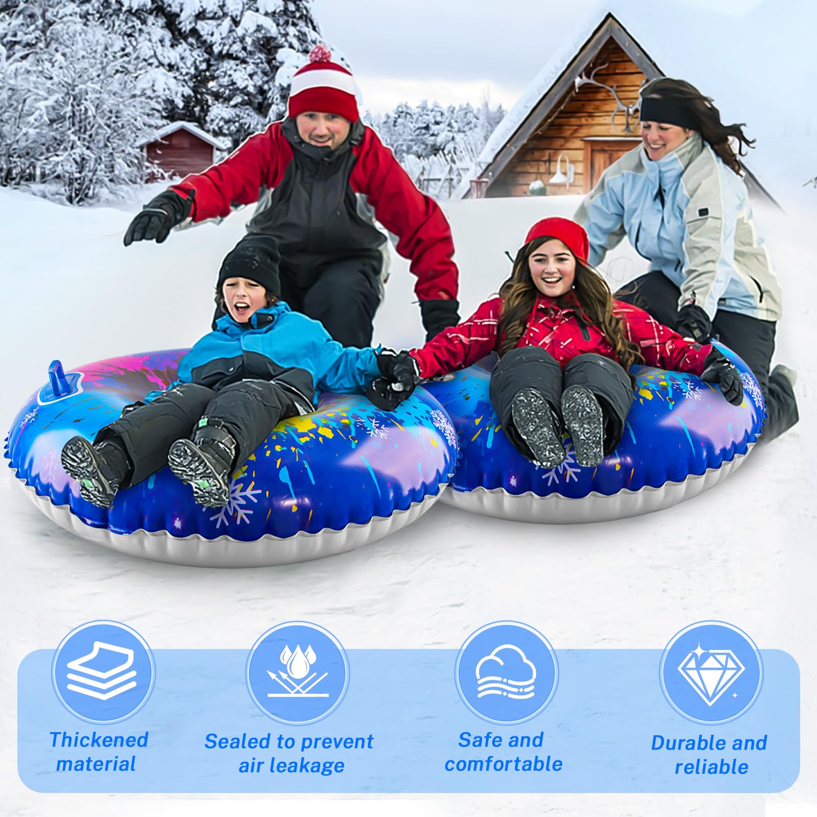 Slitta da Neve Gonfiabile con 2 Maniglie - 80x80 Cm Tubo da Neve Gonfiabilee Spesso per Tutte Le Età, Snow Tube, Luges Gonflables, Vivi Avventure Invernali Indimenticabili
