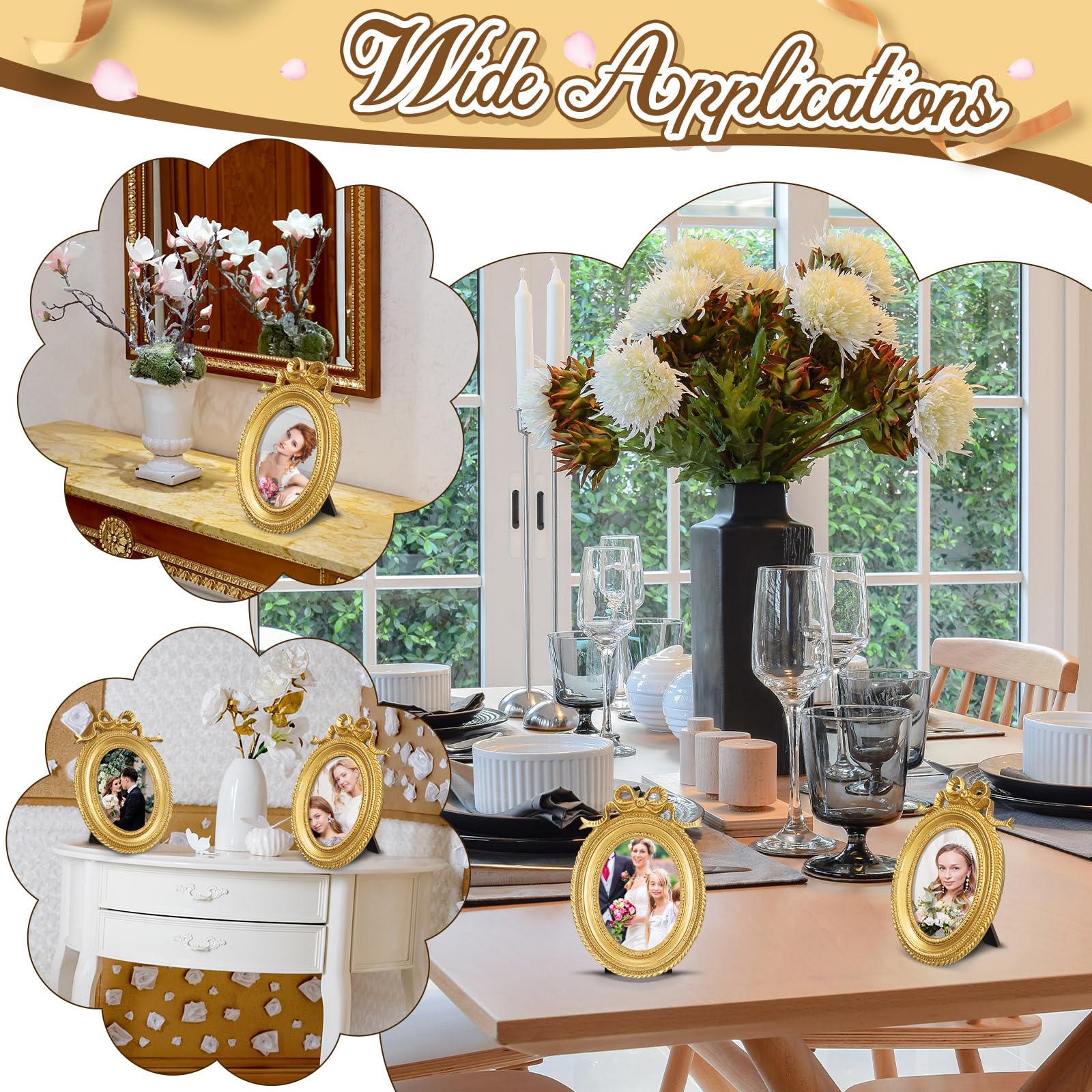 Vicenpal Kleine Bilderrahmen im Vintage-Stil, oval, goldfarben, Vintage-Stil, Barock, kunstvolles antikes Harz, oval, Tischdisplay für Zuhause, Hochzeit, 20 Stück