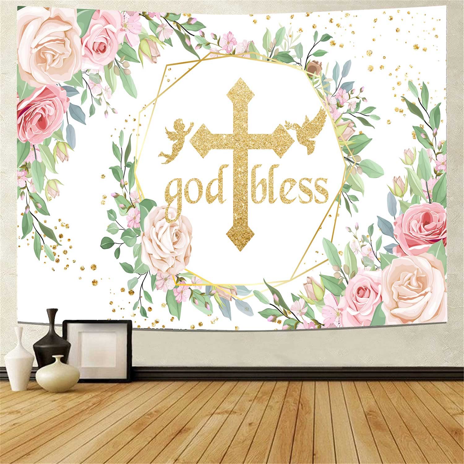 Buy Flowerstown Mi Bautizo Backdrop Gold Bless Baptism Backdrop 5x3ft
