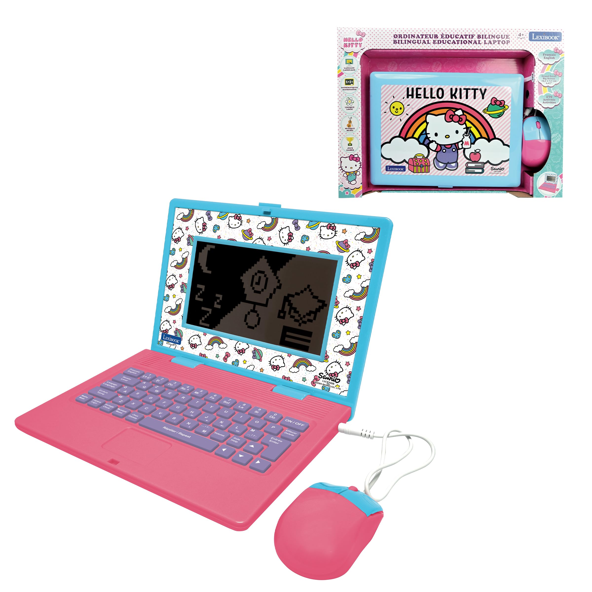 LEXIBOOK, Hello Kitty, Bilingual Educational Laptop with 170 activities English/French, JC599HKi1