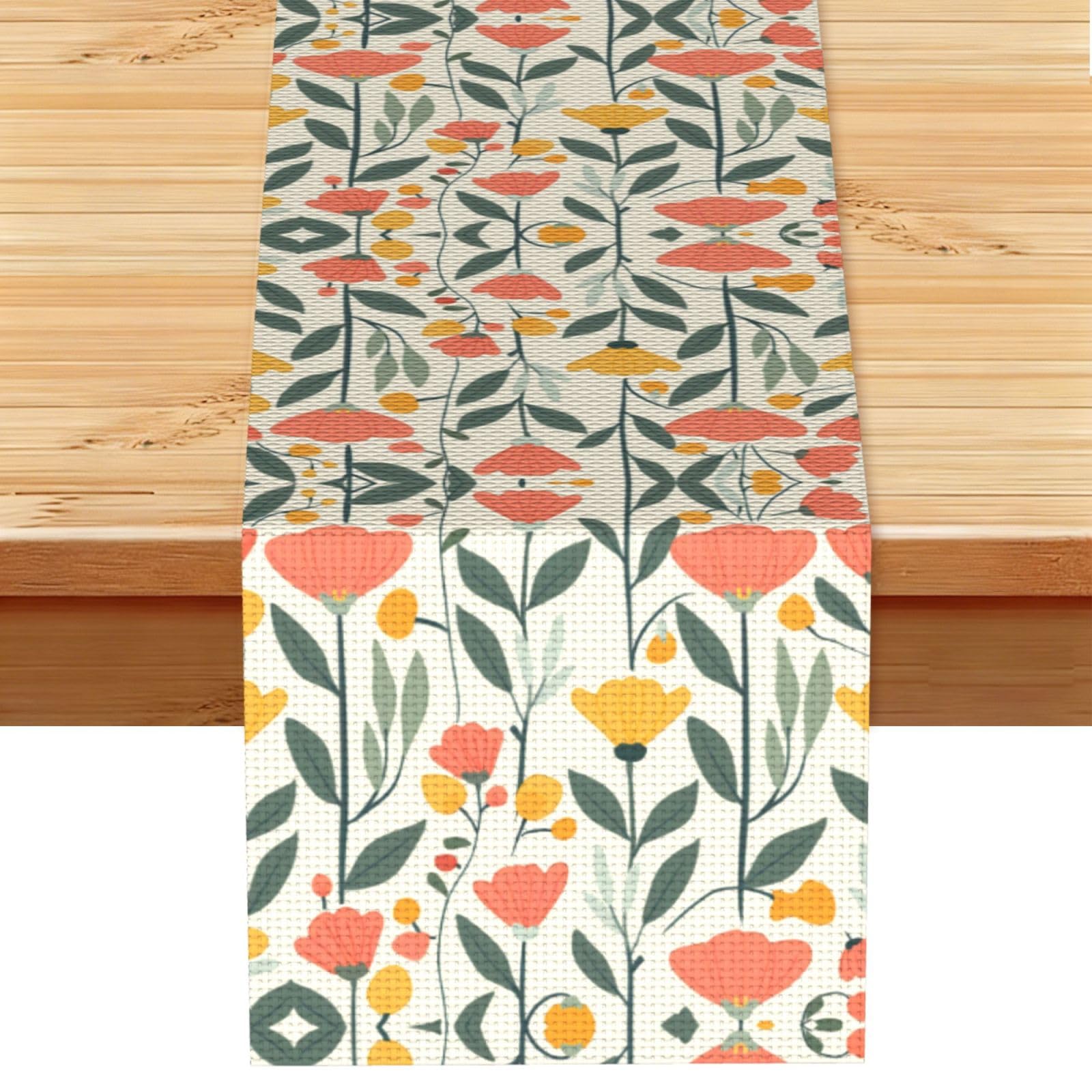 Cartoon safflower branch Printed Table Runner 13 x 72, Wrinkle Resistant Decor for Dining Table Coffee Table Fireplace