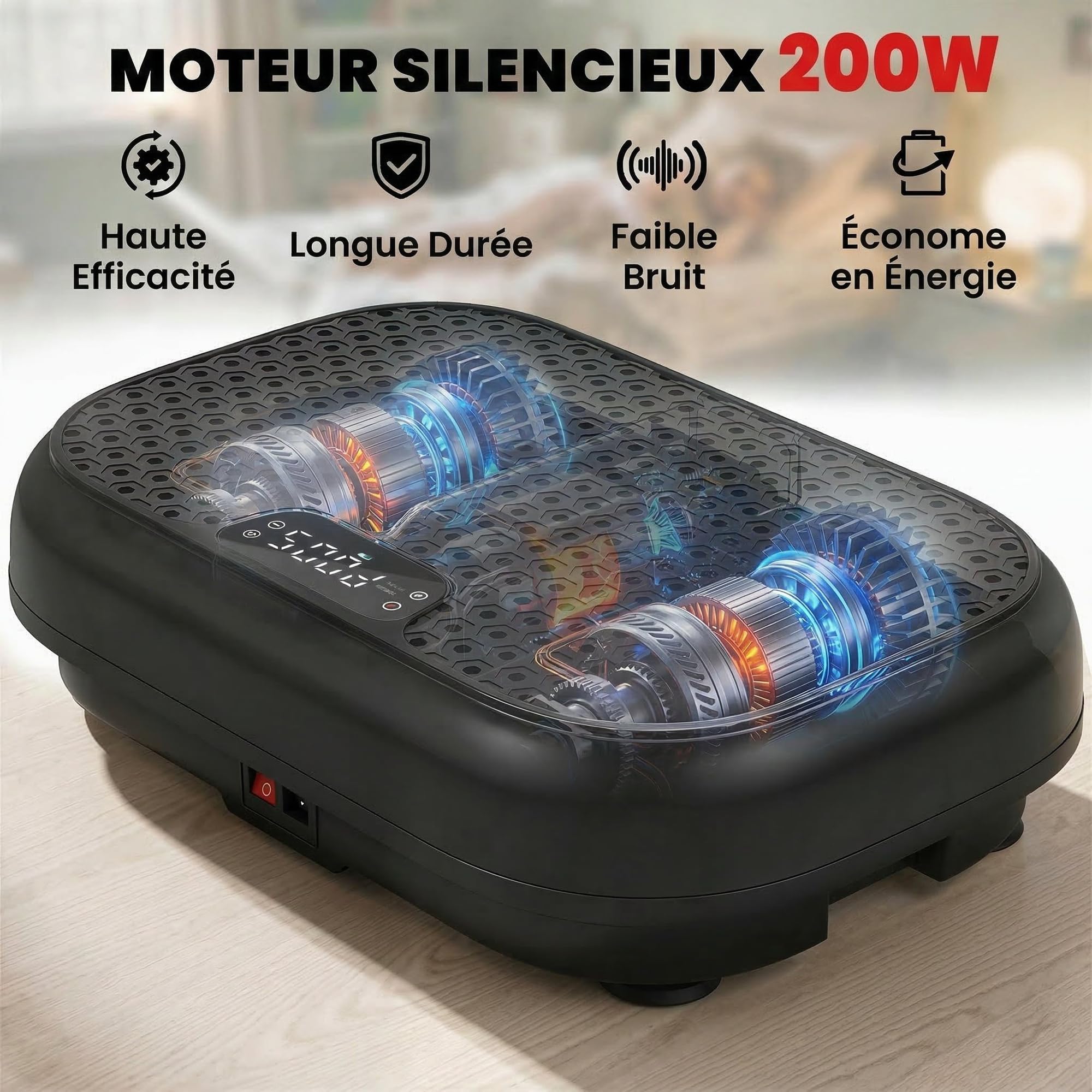 SPORTNOW Plateforme Vibrante Fitness 200W Appareil de Musculation et Minceur - Plaque Vibrante 120 Vitesse 5 Programmes Perte de Poids - 48cm Ultra-Mince Bandes de Résistance Maison Bureau, Noir