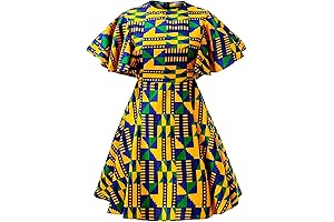 Womens African Vintage Ruffle Trim Ankara Ankara Dresses
