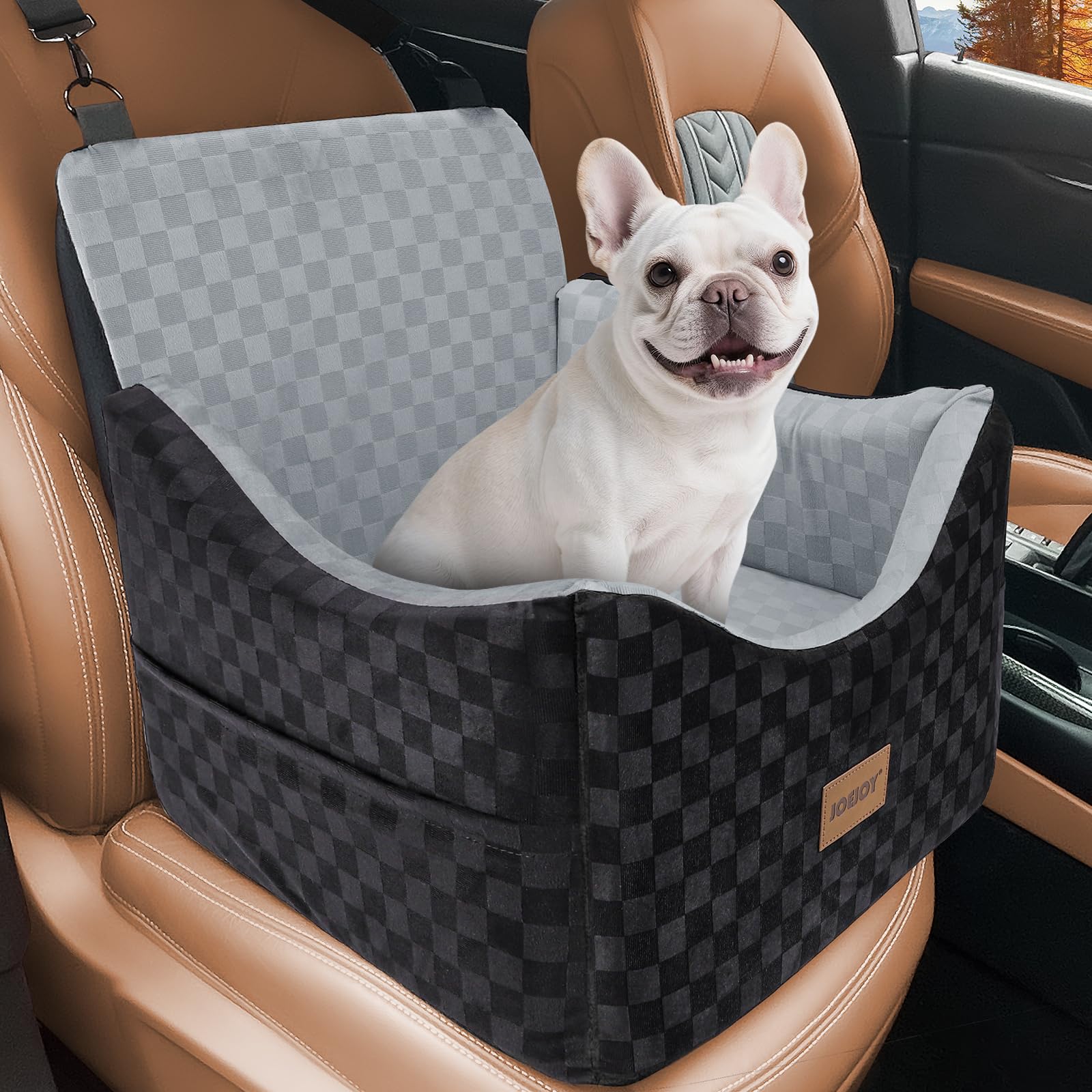 JOEJOY Small Dog Car Seat, Memory Foam Dog Booster Seat with Thick Cushion, Washable Dog Travel Bed for Medium Dogs with Detachable Cover and Storage Pockets, Adjustable Straps — image 1