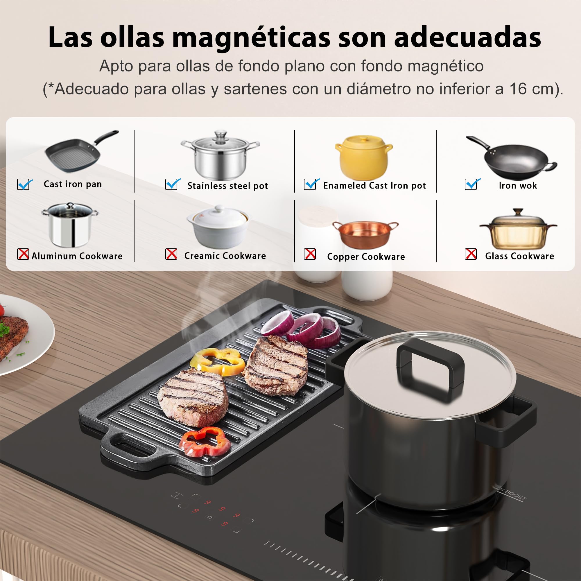 Placa Inducción 5 Zonas, Placa Inducción Integrada de 90cm Autosuficiente | Hobsir, 7200W, Zona Flexible Para Grill, Control Táctil Deslizante, Bloqueo de Seguridad, Función Boost, 240v, Sin Enchufe
