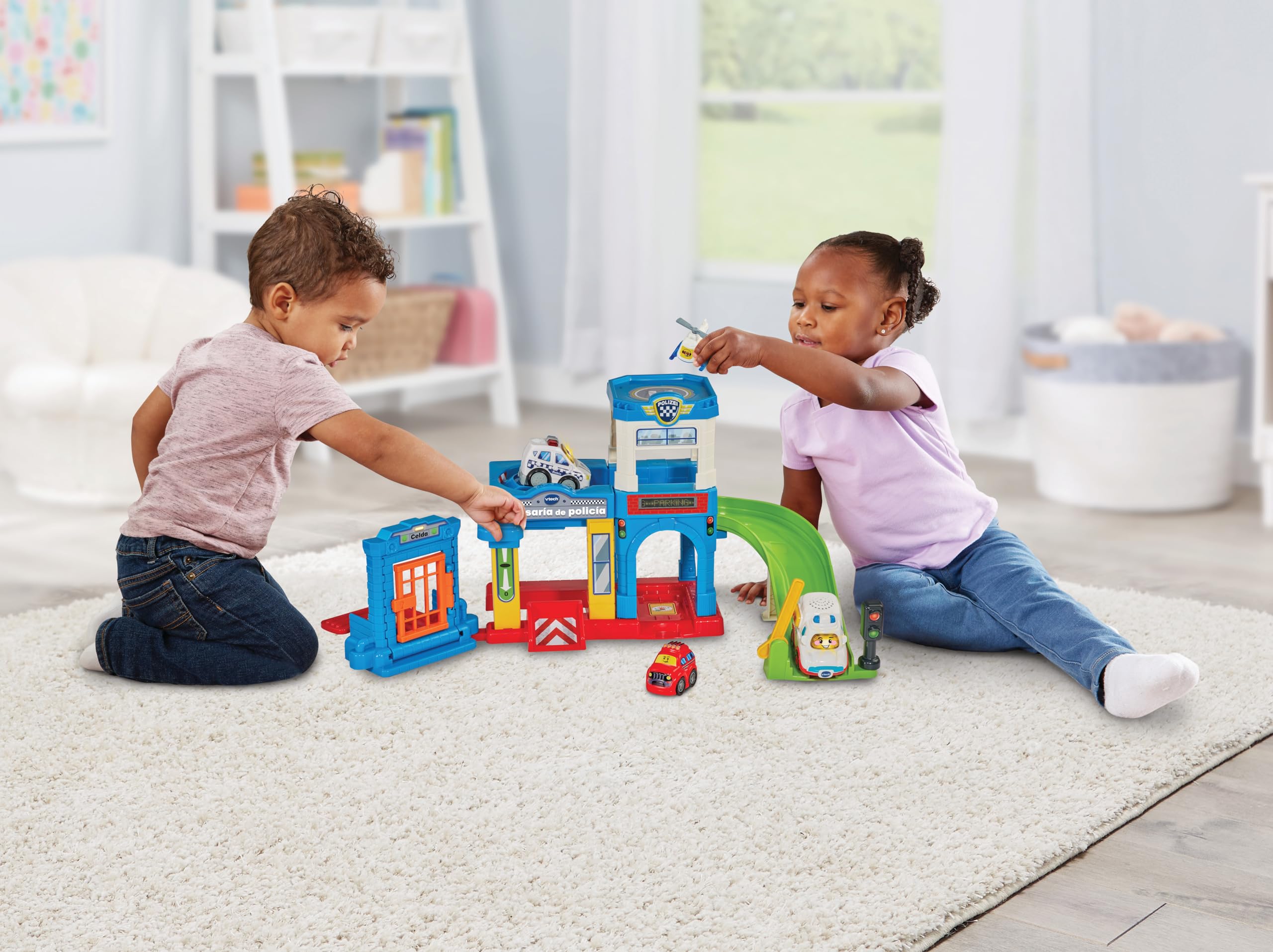 VTech - Comisaría de policía TutTut Bólidos, Pistas y Coches de Juguete para niños +1 año, Circuitos para Combinar, Incluye Coche, Versión ESP