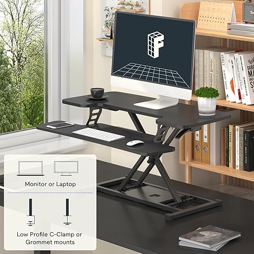 Miniatura 5 de FLEXISPOT Convertidor de escritorio de pie de 36 pulgadas, altura ajustable, estación de trabajo sentado para ponerse de pie, monitor dual y