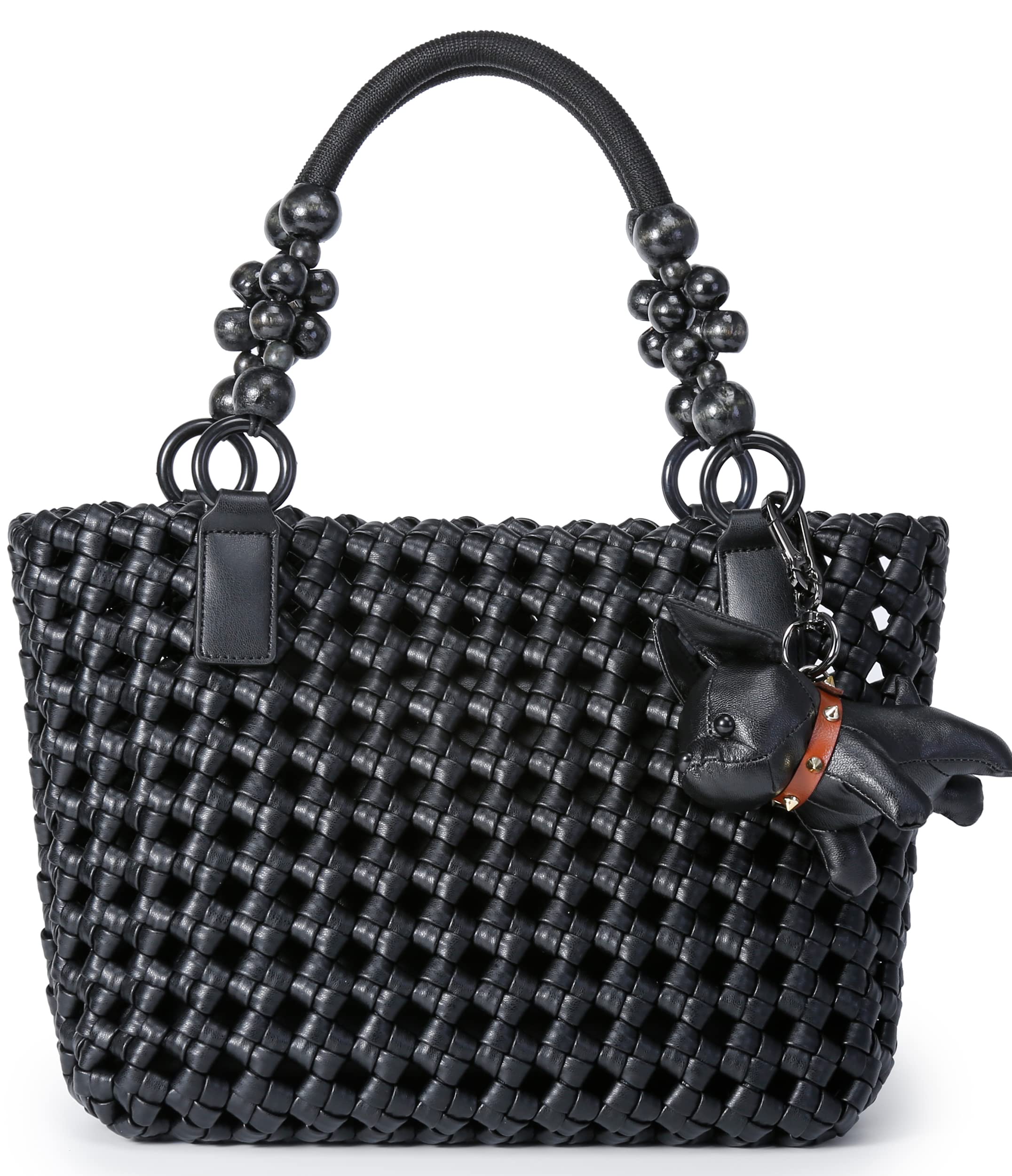 QueenorisWoven Tote Bags for Women, Large Hollow-out Vegan Leather Fashion Top-handle Purse Shopper Bag Travel Bag