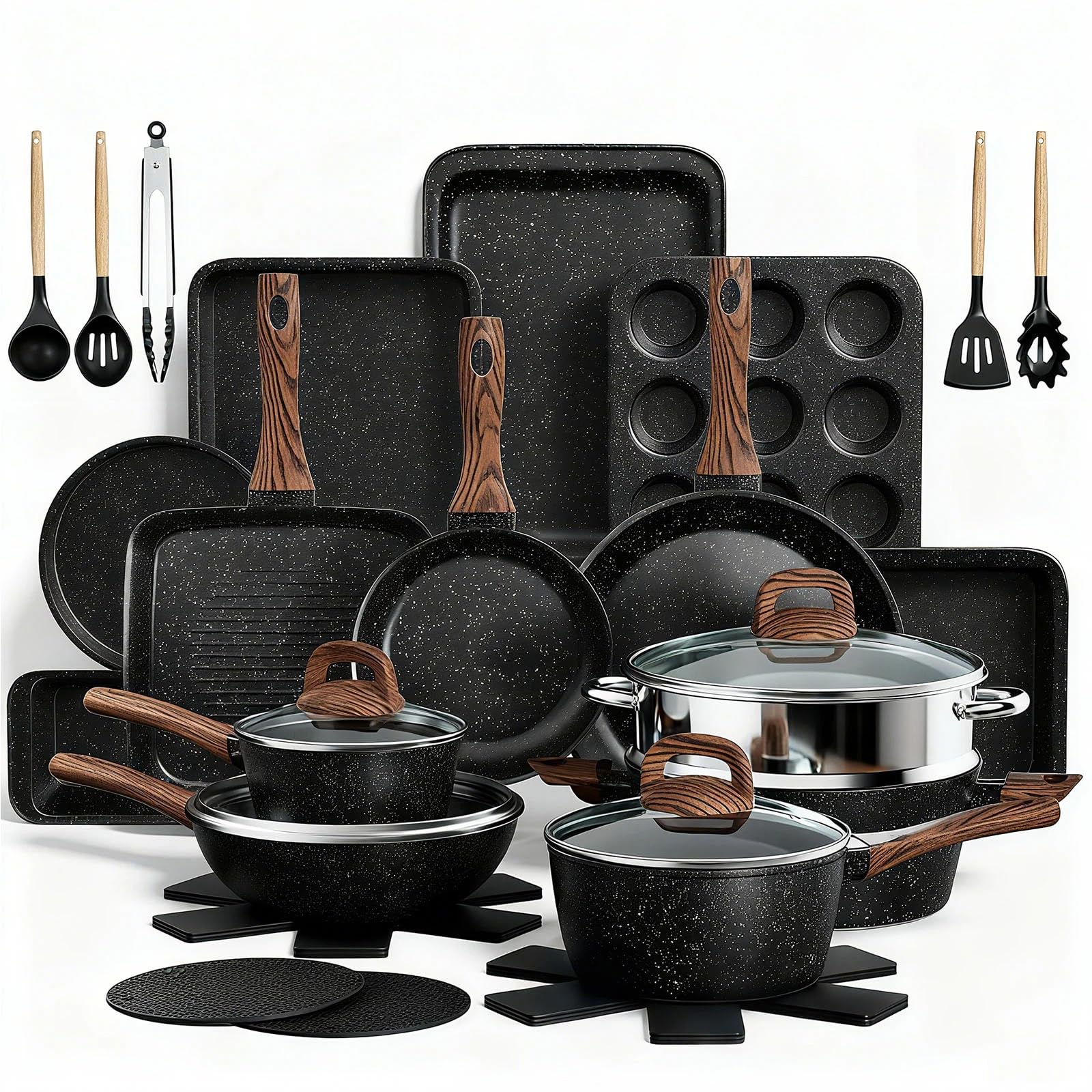 Umite Chef Pots and Pans Set Non Stick, 31 Piece Kitchen Induction Cookware & Bakeware Set