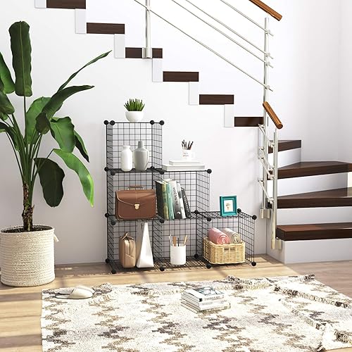 Miniatura 2 de C&AHOME Almacenamiento de Cubos de Alambre, Organizador de 6 Cubos con Rejillas C de Metal, Unidades de Estantes Modulares, Estantería