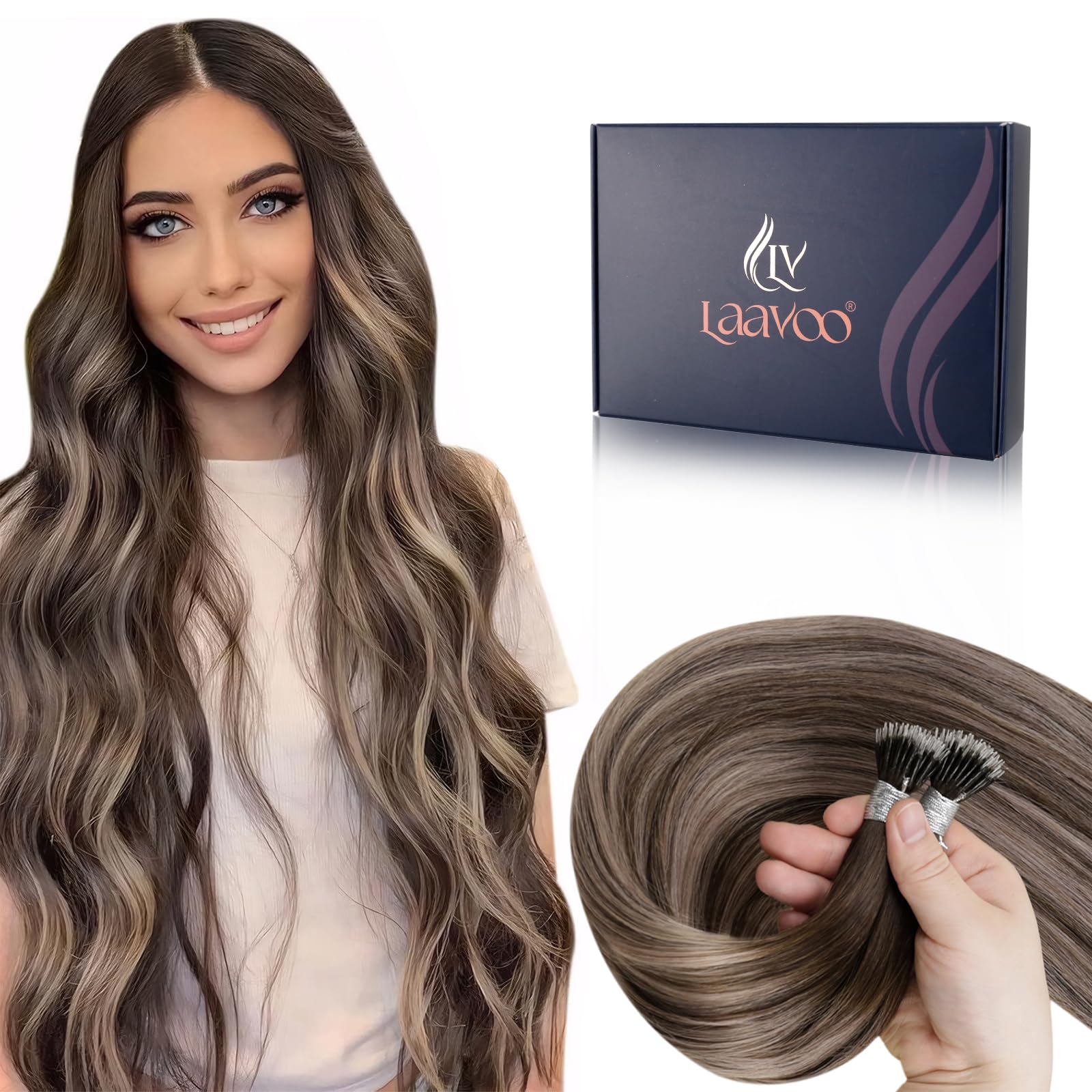 LaaVoo Nano Hair Extensions Real Human Hair Blonde Nano Beads Hair Extensions Platinum Blonde Invisible Nano Ring Straight Remy Hair 50g 50s 14 Inch #60 — view 25