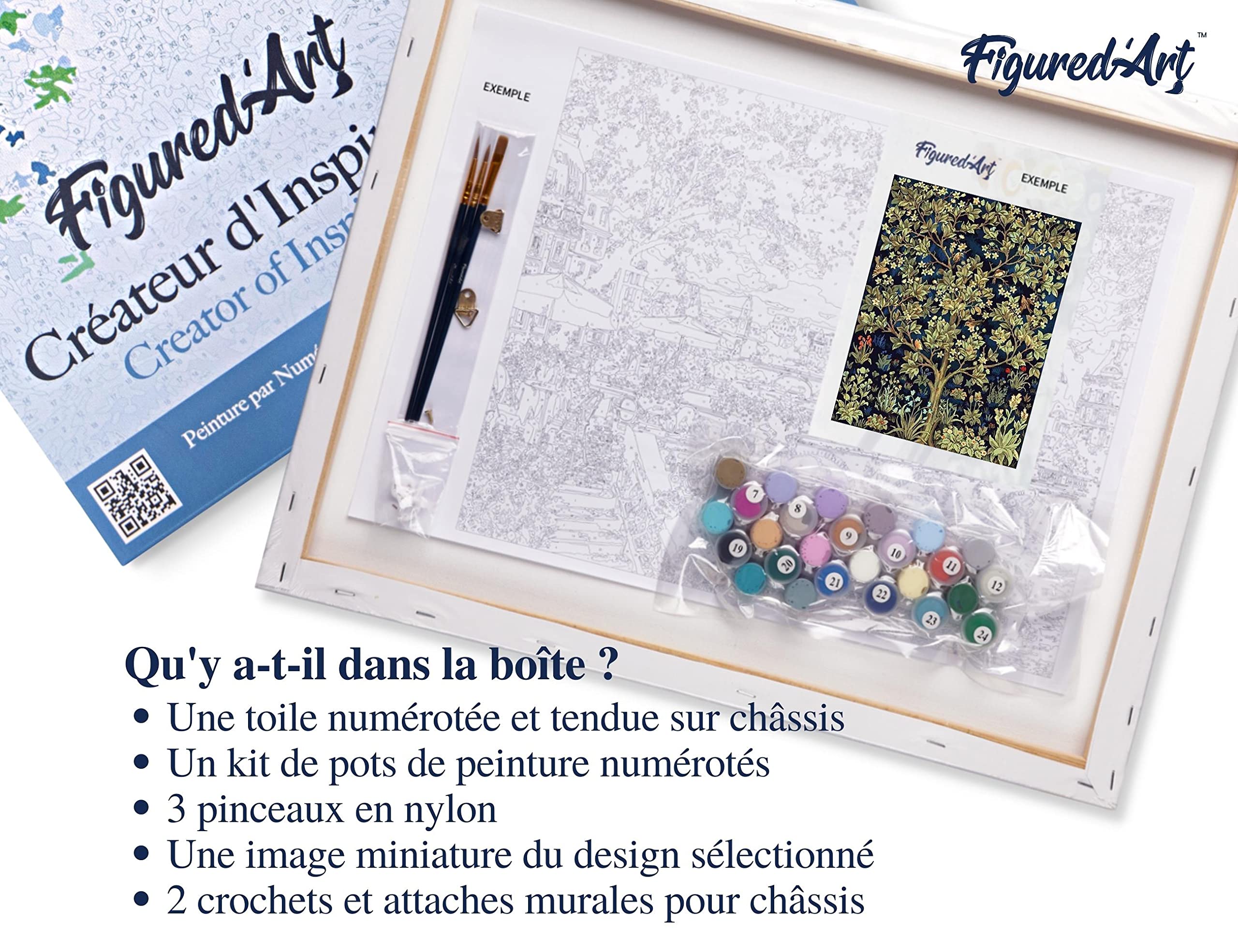 Figured'Art Pintar por Numeros Adultos con marco Árbol Feliz - Manualidades pintura acrilica Kit Cuadro DIY completo - 40x50cm con bastidor montado